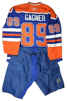 Sam Gagner Game Worn and signed 2009-10 Edmonton Oilers Retro Jersey with Game Worn Pant Shell